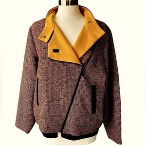 Cue Tweed Bomber Jacket Moto Style Offset Zip Close Pockets New with Tags Sz 14